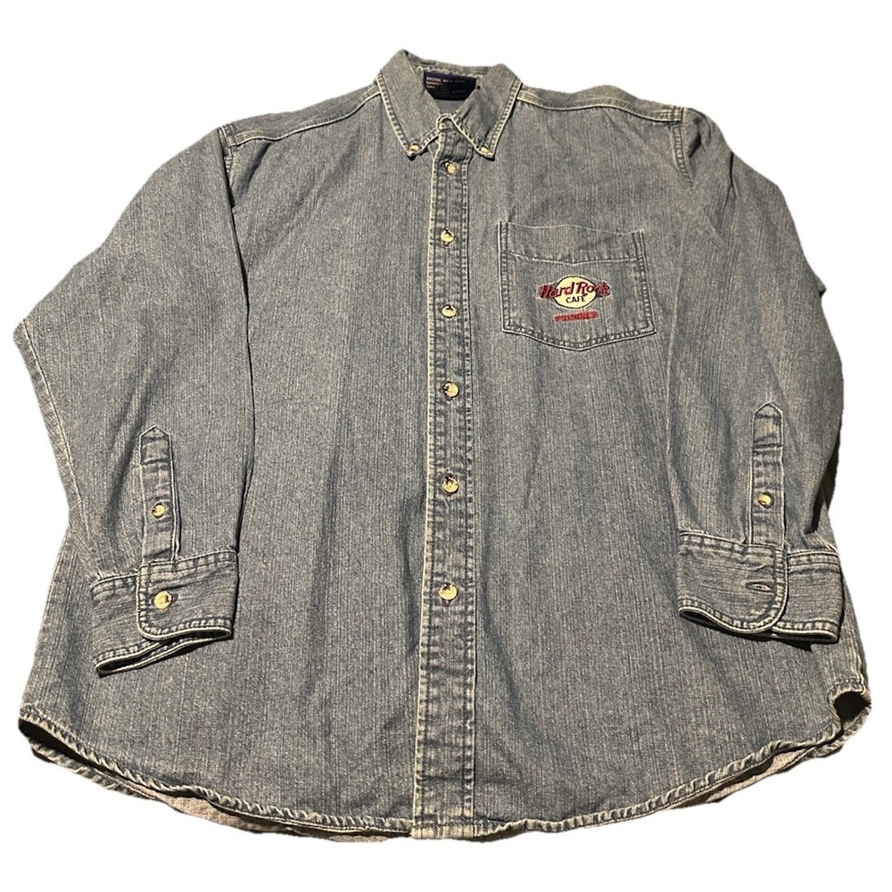 VTG Hard Rock‎ Cafe Phoenix Denim Button Shirt Size Med 100% Cotton Blue